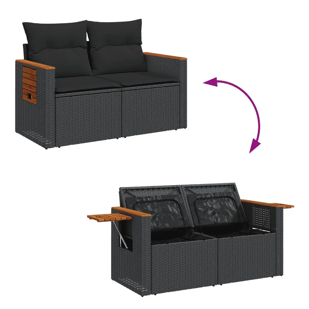 Garden Sofa Set PE Rattan 3 Piece Modular Outdoor Furniture Black with Cushions