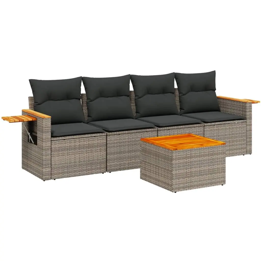 Garden Sofa Set PE Rattan Modular 5 Piece Grey with Cushions