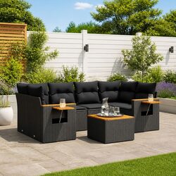 Practical 7 Piece Black Garden Sofa Set with Storage