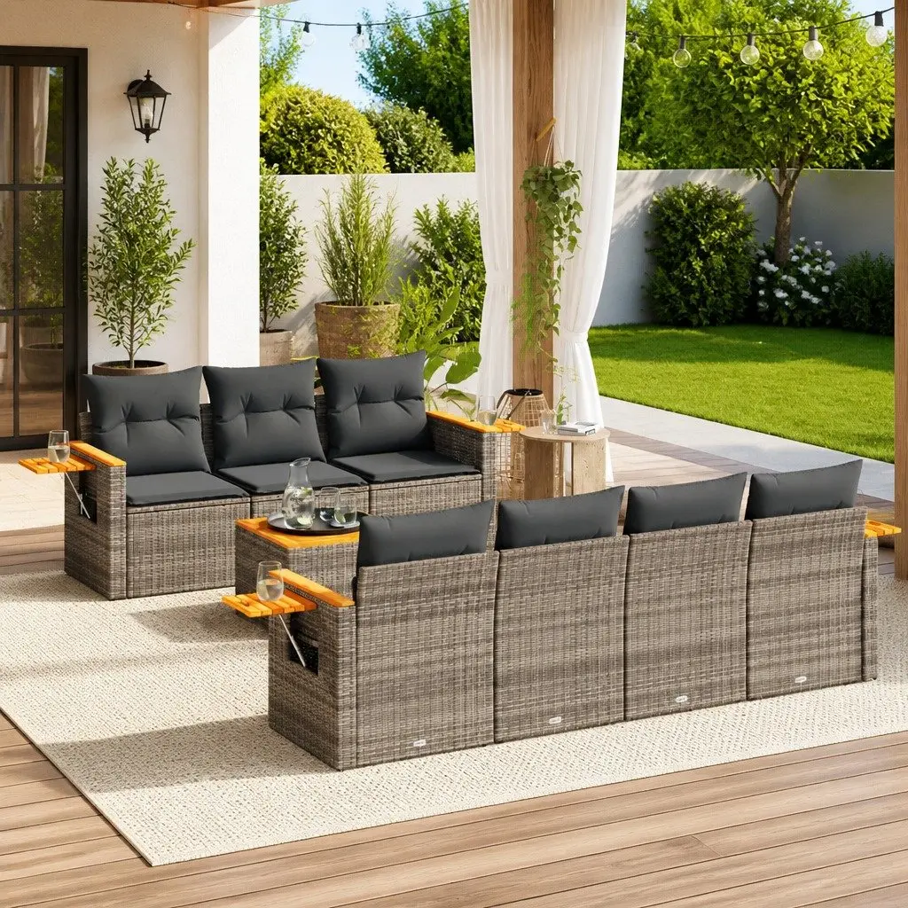 Garden Sofa Set 8 Piece Outdoor Furniture Grey Poly Rattan Modular Patio Seating