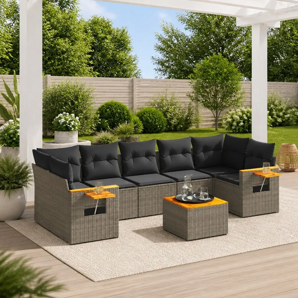 Garden Sofa Set Modular PE Rattan 8 Piece Outdoor Furniture Grey