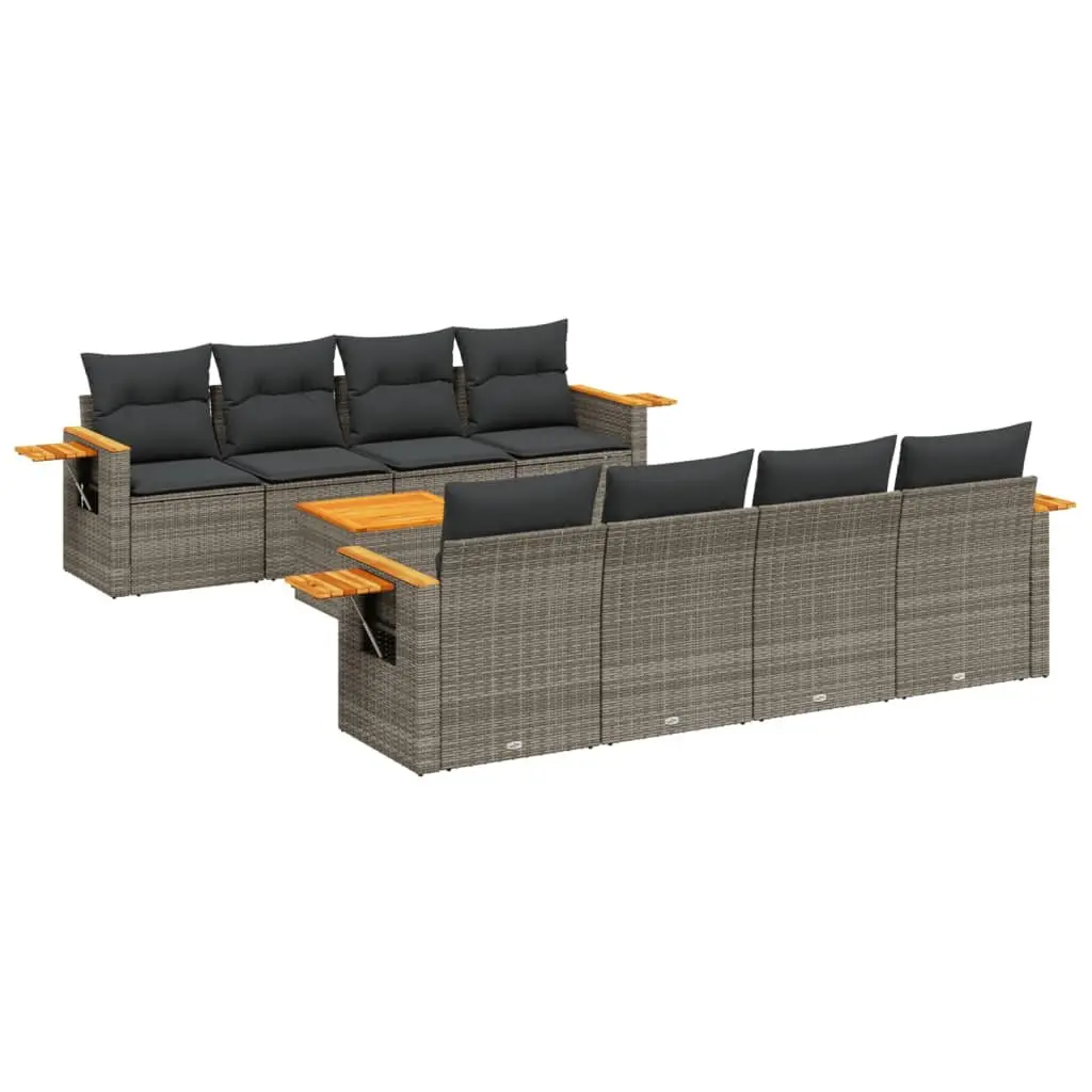 9 Piece Patio Sectional Sofa Set Grey PE Rattan Outdoor Furniture with Storage and Foldable Side Table