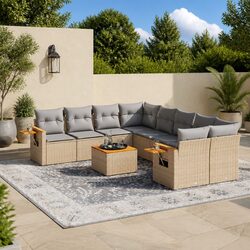 Garden Sofa Set 9 Piece Outdoor Furniture Beige Poly Rattan Patio Seating with