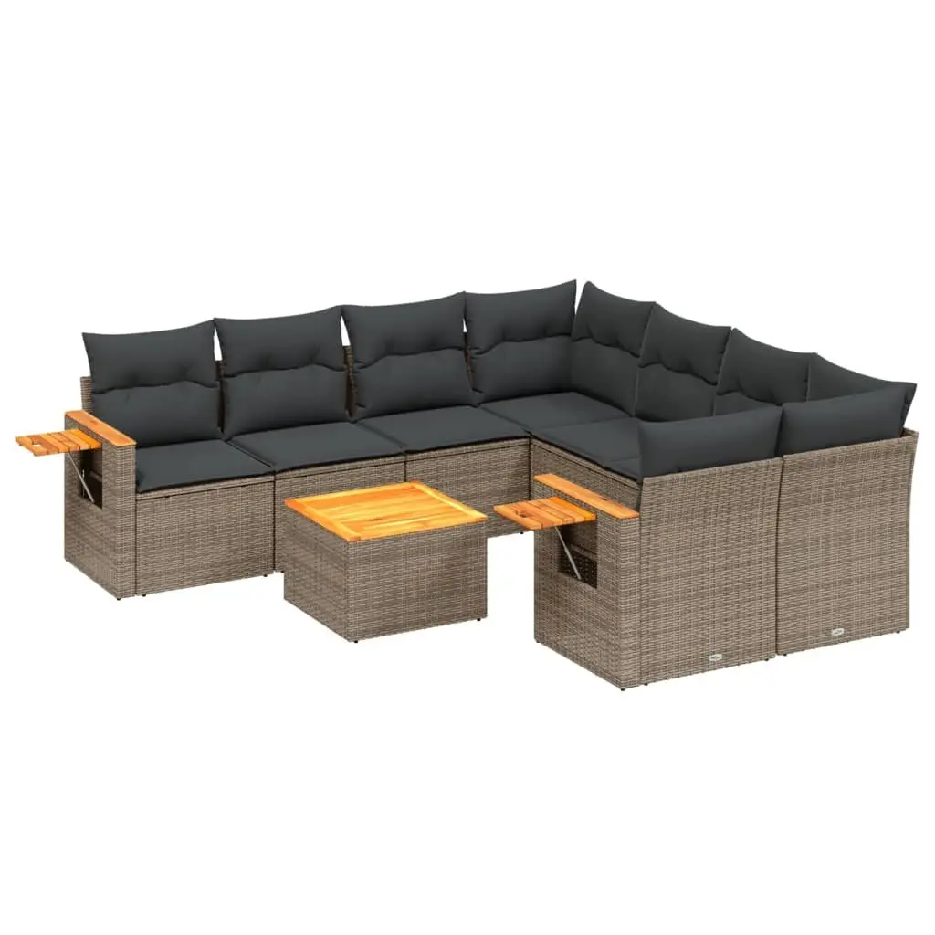 Garden Sofa Set 9 Piece Outdoor Furniture with Cushions Storage Grey Poly Rattan