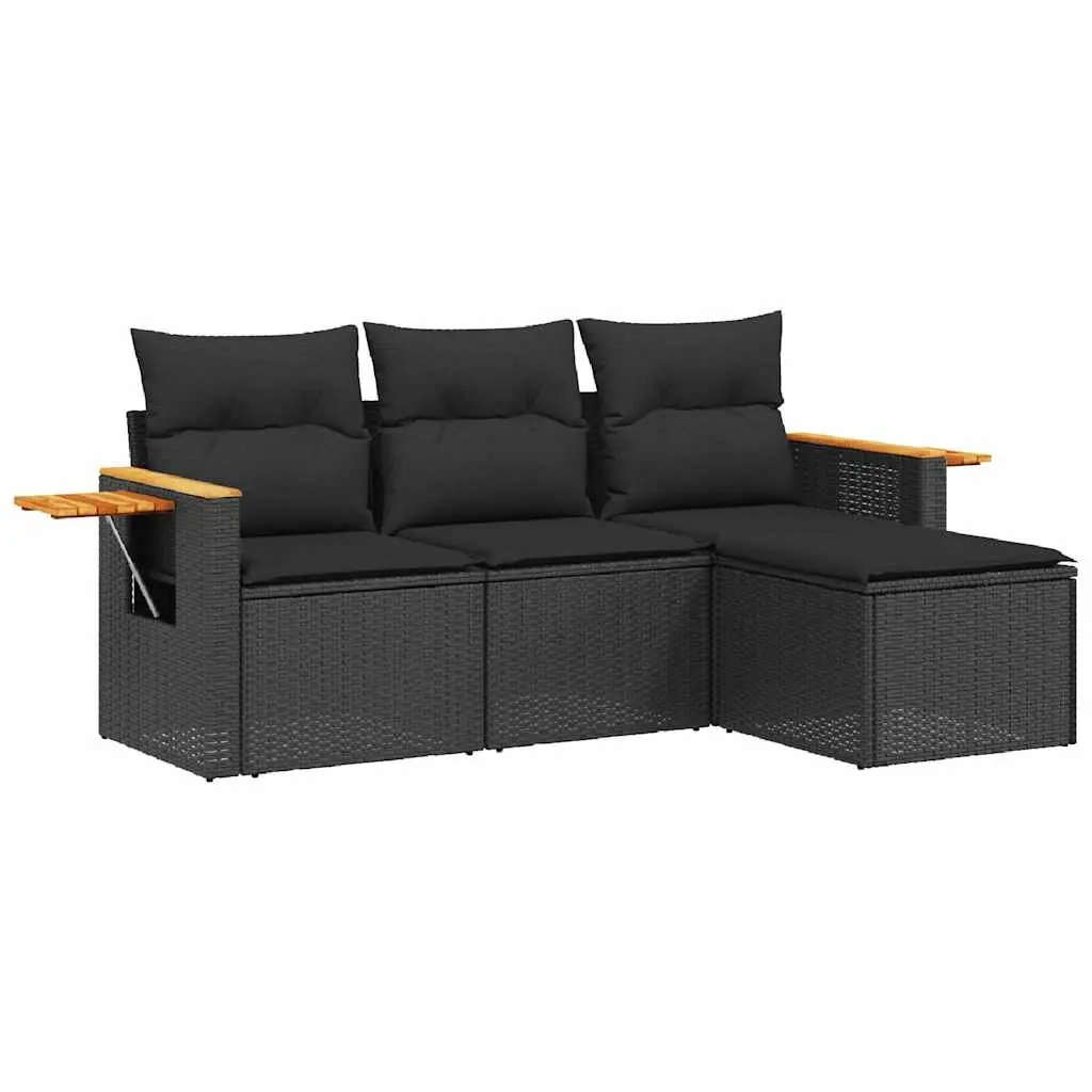 4 Piece Garden Sofa Set with Storage Cushions Black Poly Rattan Outdoor Patio