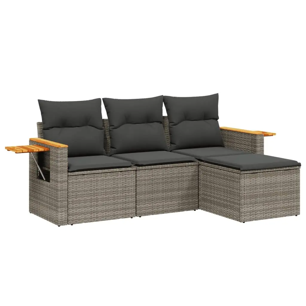 Garden Sofa Set 4 Piece Outdoor Furniture Grey Poly Rattan Patio Lounge with