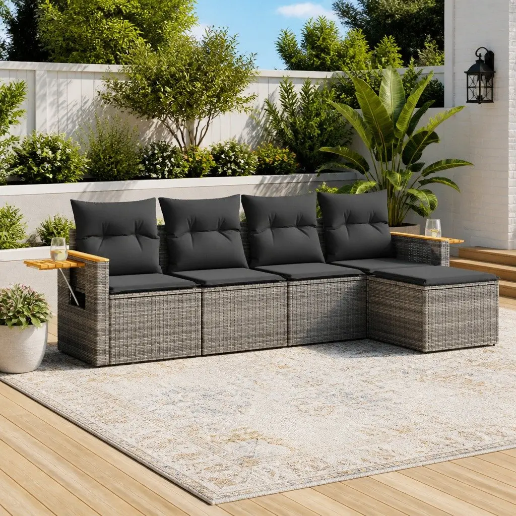 Garden Sofa Set Modular PE Rattan 5 Piece Outdoor Furniture Grey