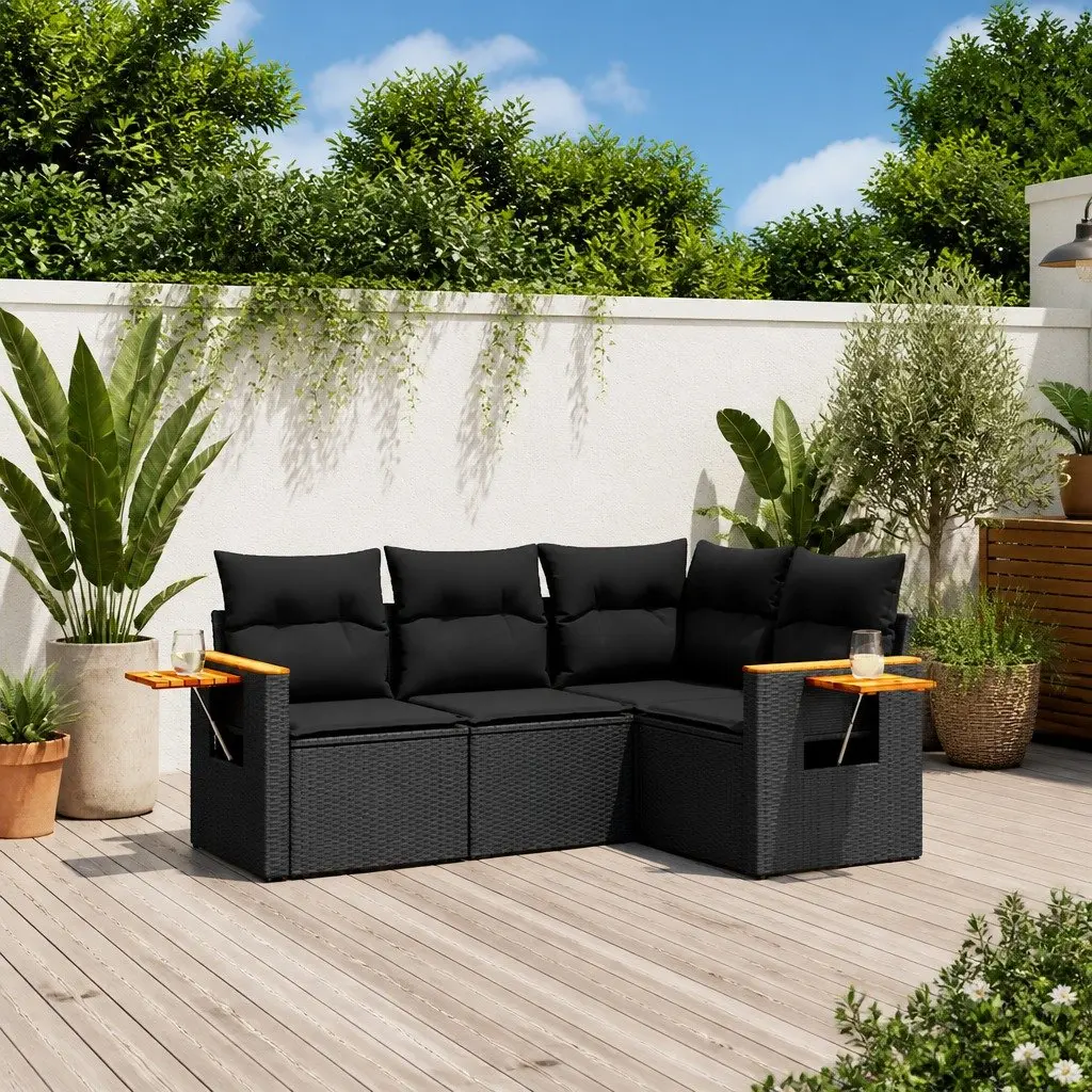 Garden Sofa Set PE Rattan Modular 4 Piece Outdoor Furniture Black