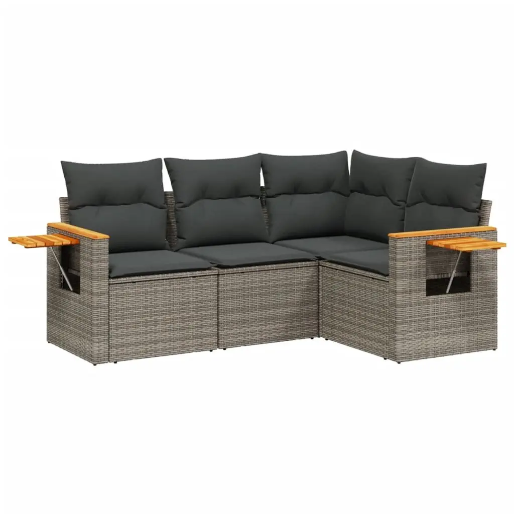Garden Sofa Set 4 Piece Outdoor Furniture Grey Poly Rattan Modular Patio Seating