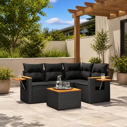Versatile 5-Piece Patio Sofa Set in Black Rattan