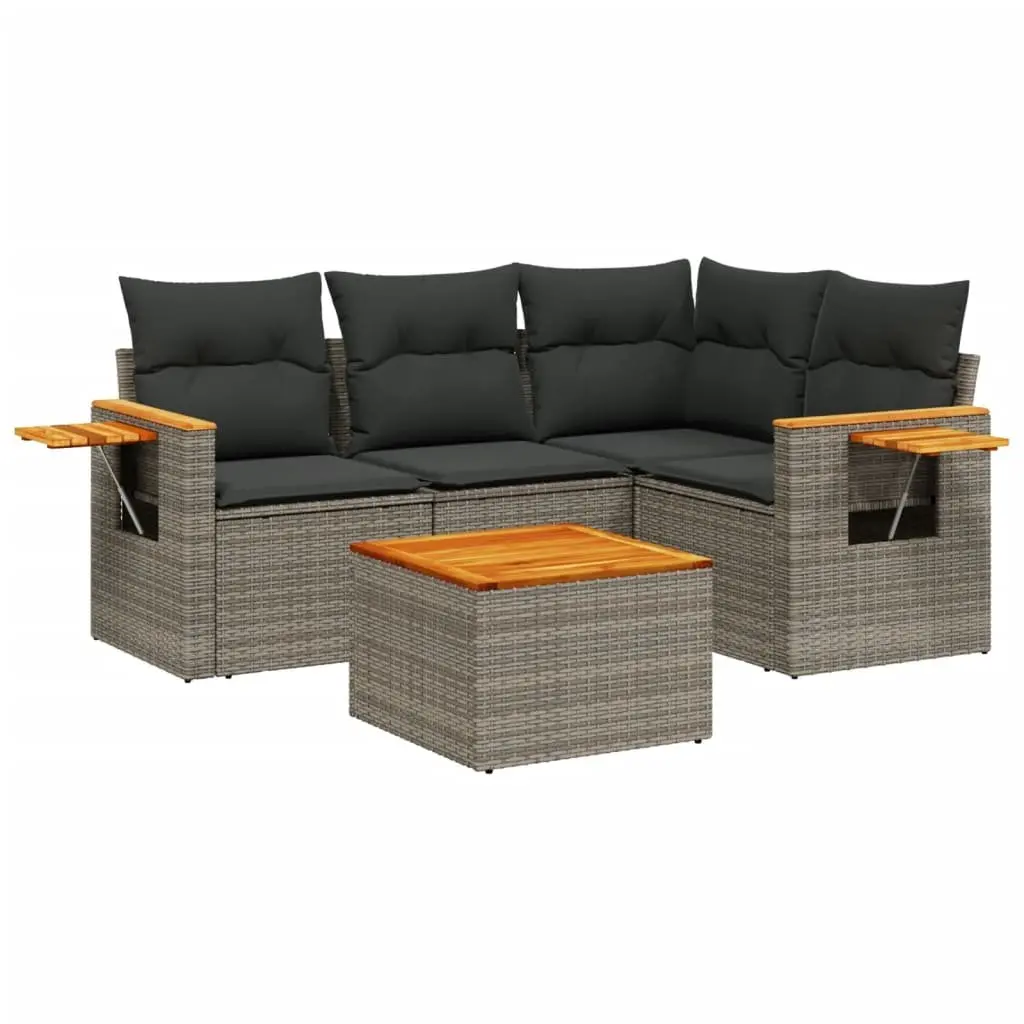 Garden Sofa Set Grey PE Rattan 5 Piece Modular Outdoor Furniture with Storage