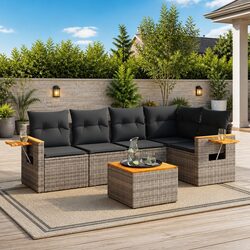 Practical 6 Piece Outdoor Sofa Set in Grey Rattan