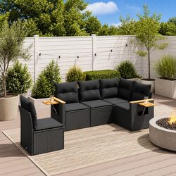 Garden Sofa Set 5 Piece Outdoor Furniture Black Poly Rattan Patio Lounge Modular