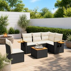 Garden Sofa Set 6 Piece Outdoor Furniture Black Poly Rattan Patio Lounge Seating