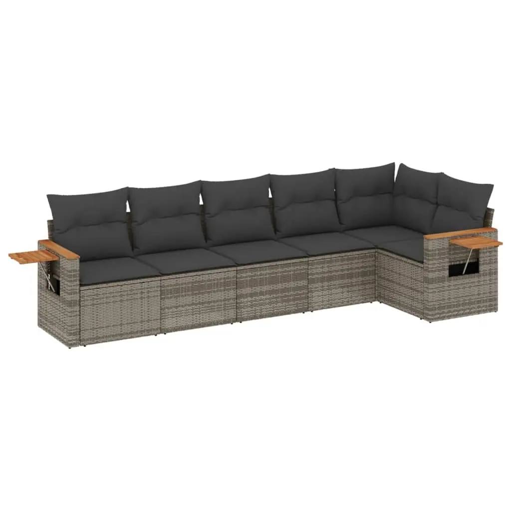 Garden Sofa Set 6 Piece Outdoor Patio Furniture Grey Poly Rattan Modular with