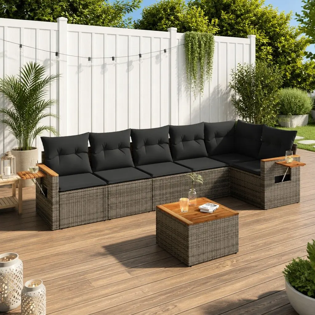 Garden Sofa Set 7 Piece PE Rattan Outdoor Furniture Grey with Cushions