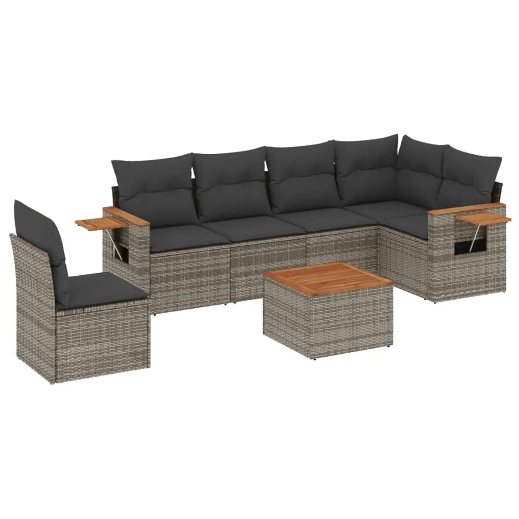 7 Piece Modular Outdoor Furniture Set Grey PE Rattan Patio Sofa with Storage Bag and Foldable Side Table for Garden and Terrace Relaxation