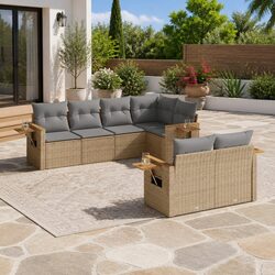 7 Piece Garden Sofa Set with Storage Grey Outdoor Furniture Poly Rattan Patio