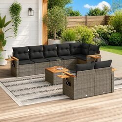 Functional 9 Piece Modular Garden Sofa Set - Grey