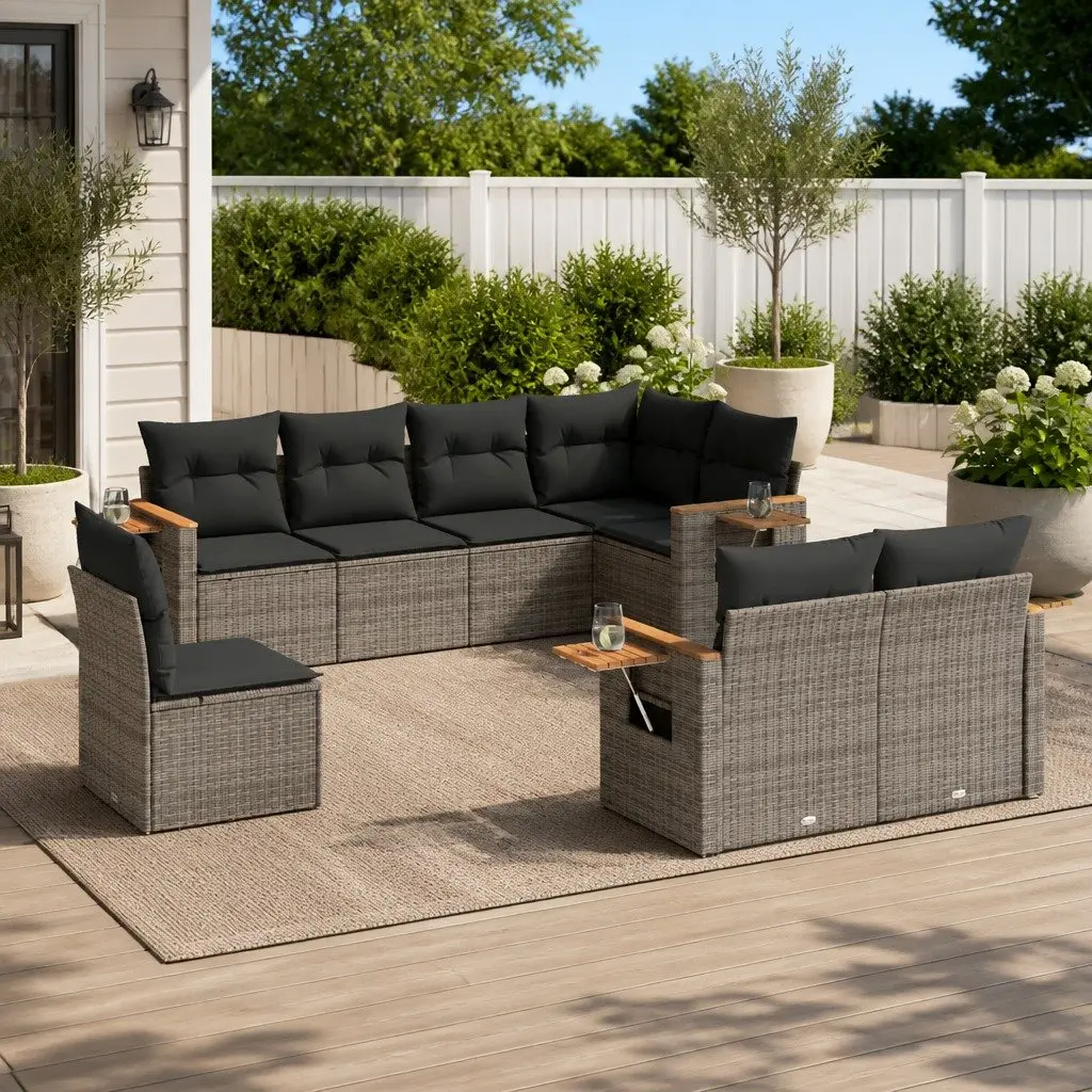 Garden Sofa Set 8 Piece Outdoor Furniture Grey Poly Rattan Patio Sectional