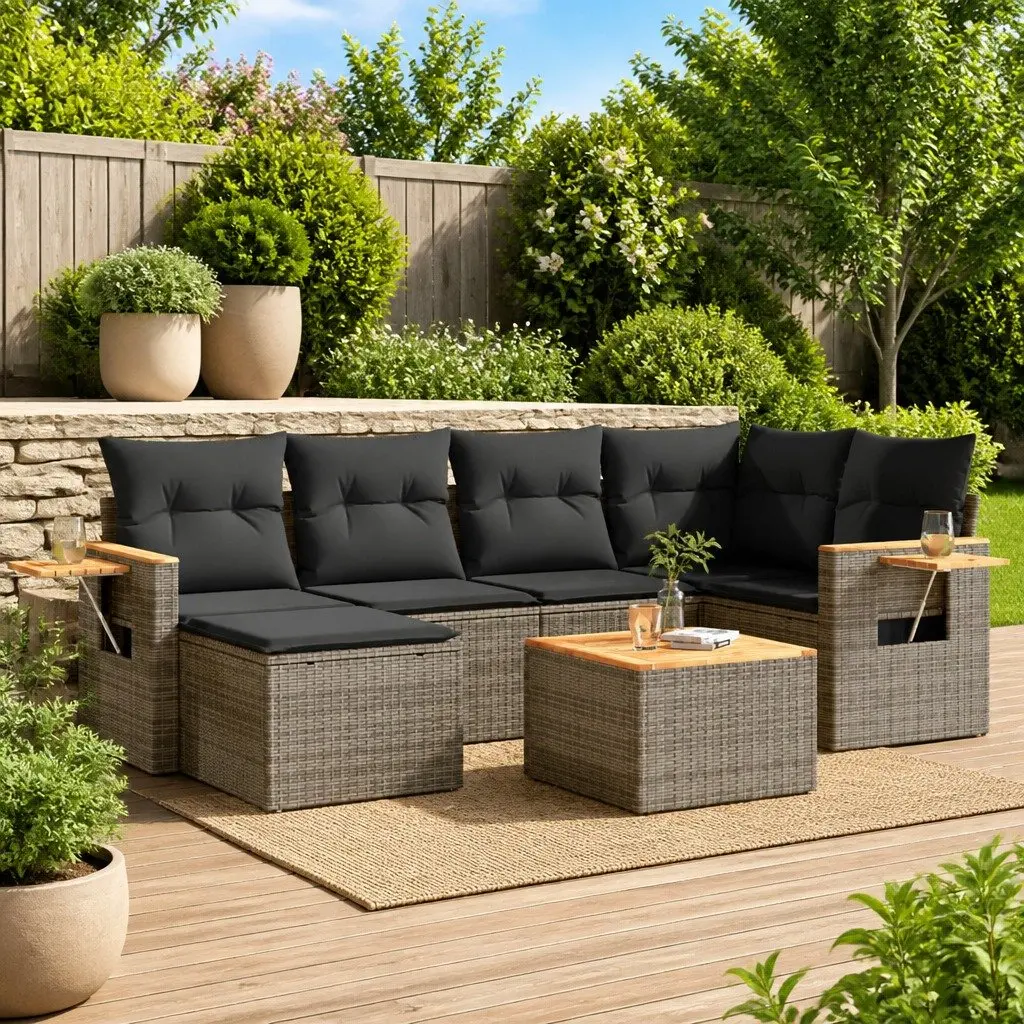 7 Piece Garden Sofa Set Poly Rattan Grey Outdoor Furniture