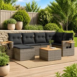 7 Piece Garden Sofa Set with Cushions Grey Poly Rattan Outdoor Furniture Patio