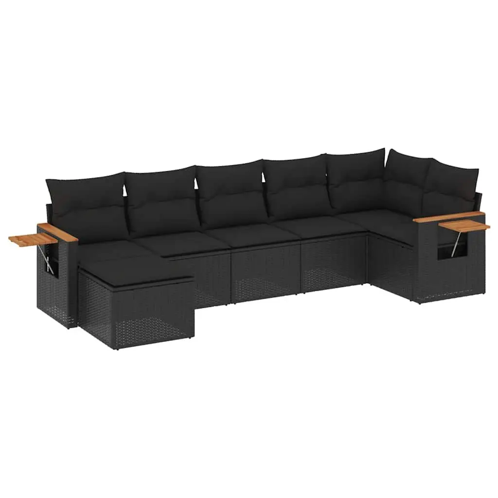 Garden Sofa Set Modular PE Rattan 7 Piece Outdoor Furniture Black