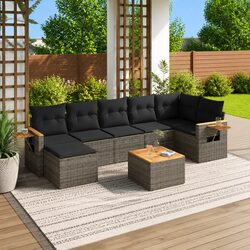 Garden Sofa Set 8 Piece Outdoor Furniture Grey Poly Rattan Modular Patio