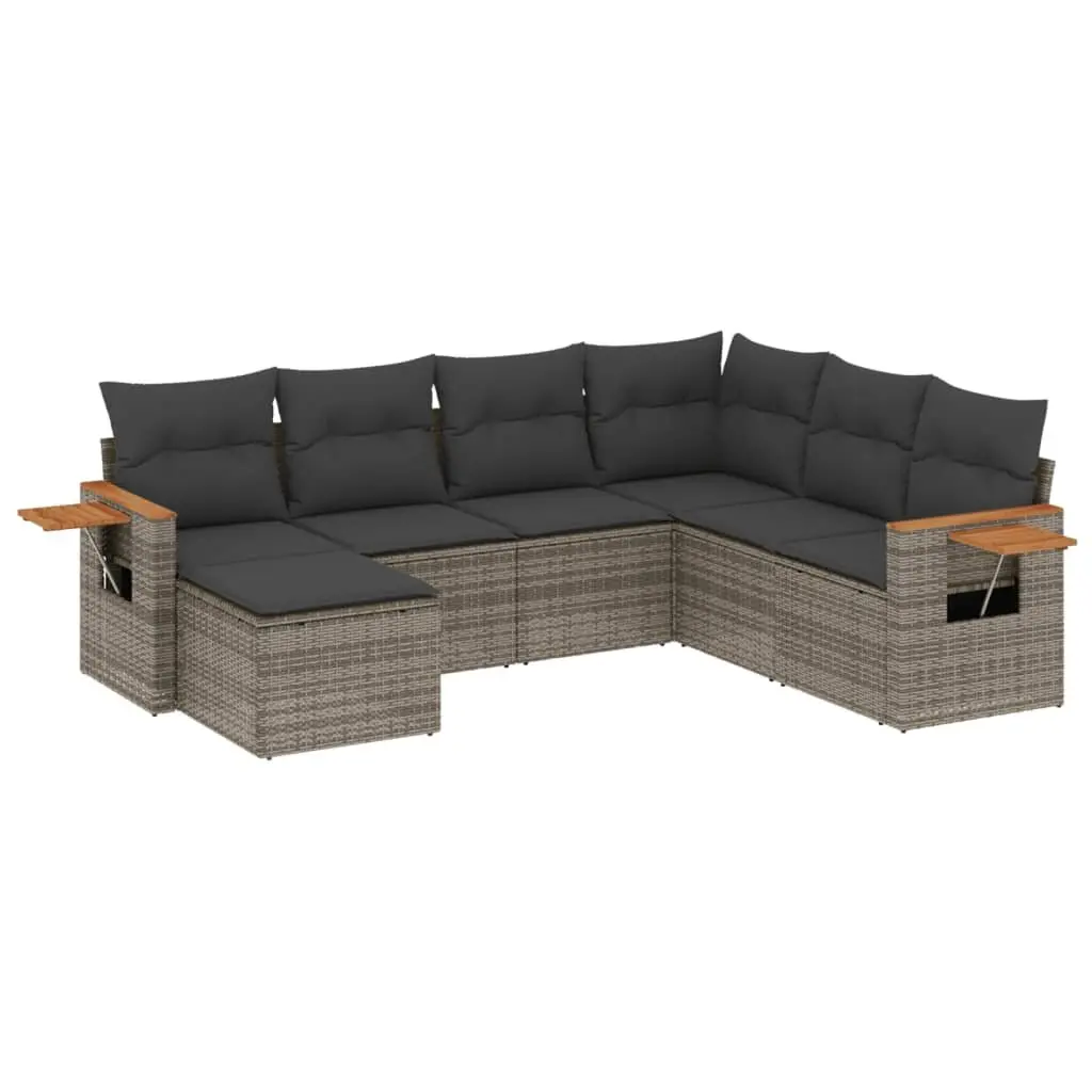 Garden Sofa Set Grey PE Rattan 7 Piece Modular Outdoor Furniture