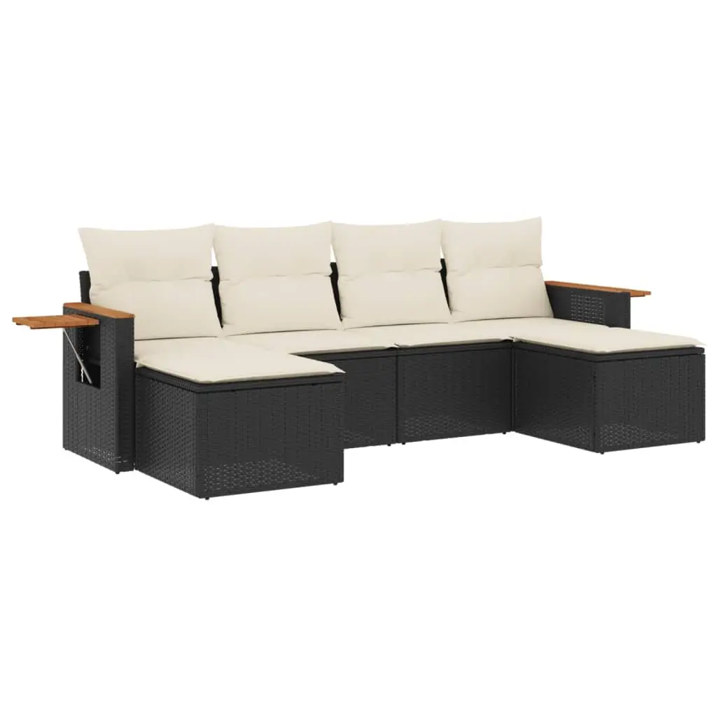 Garden Sofa Set 6 Piece Outdoor Furniture Patio Lounge Black Poly Rattan Modular