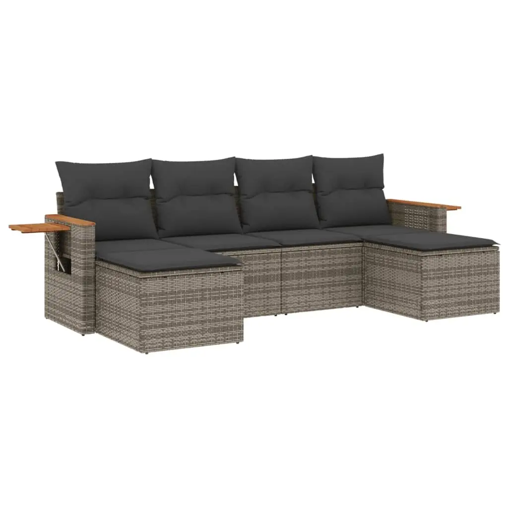 Garden Sofa Set 6 Piece Outdoor Furniture Grey Poly Rattan Patio Sectional