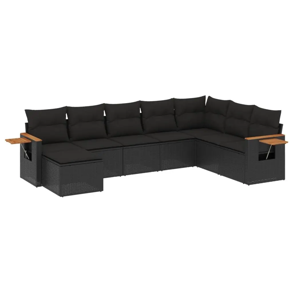 Garden Sofa Set 8 Piece Outdoor Furniture Black Poly Rattan Modular Patio Lounge