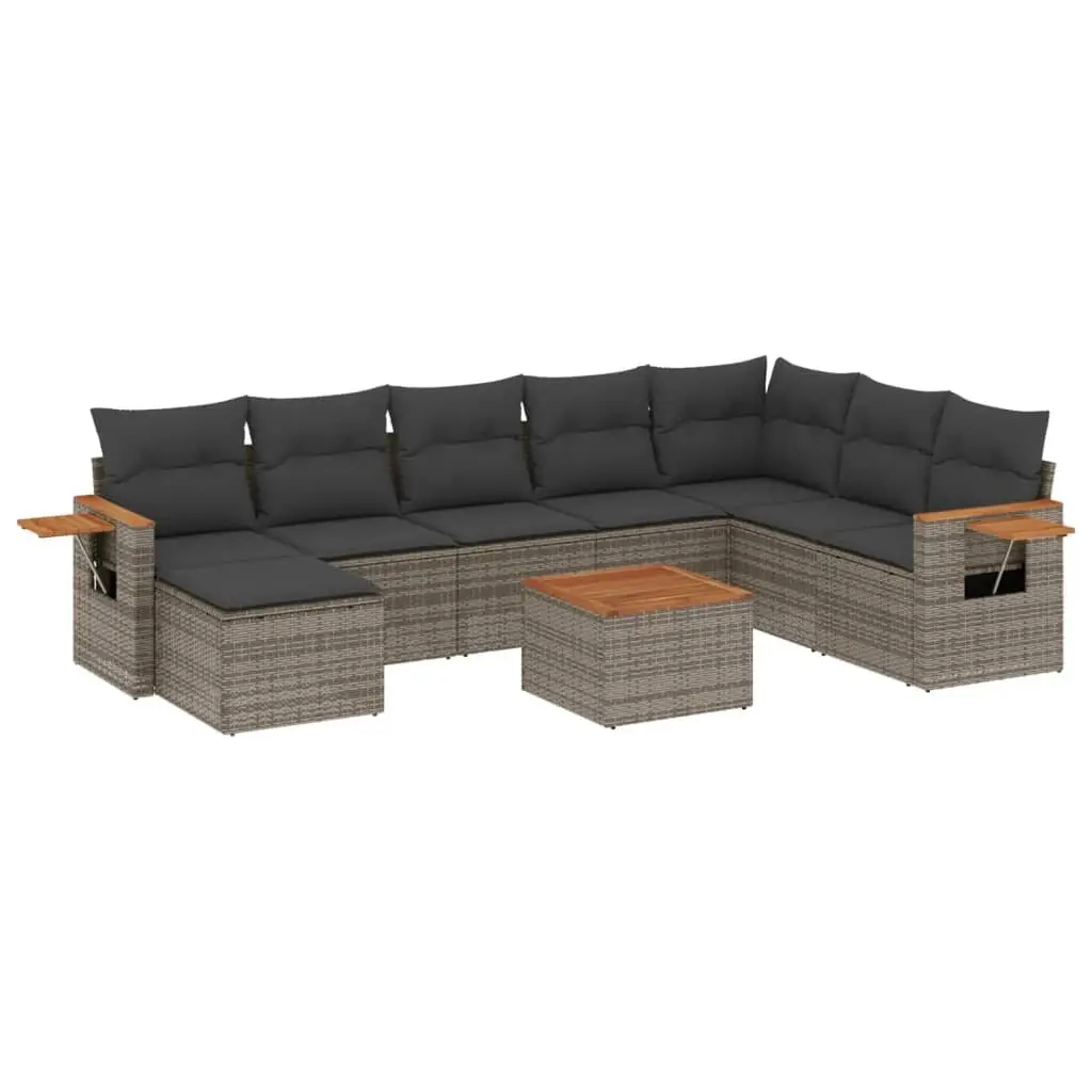 Garden Sofa Set 9 Piece Outdoor Furniture Grey Poly Rattan Modular Patio