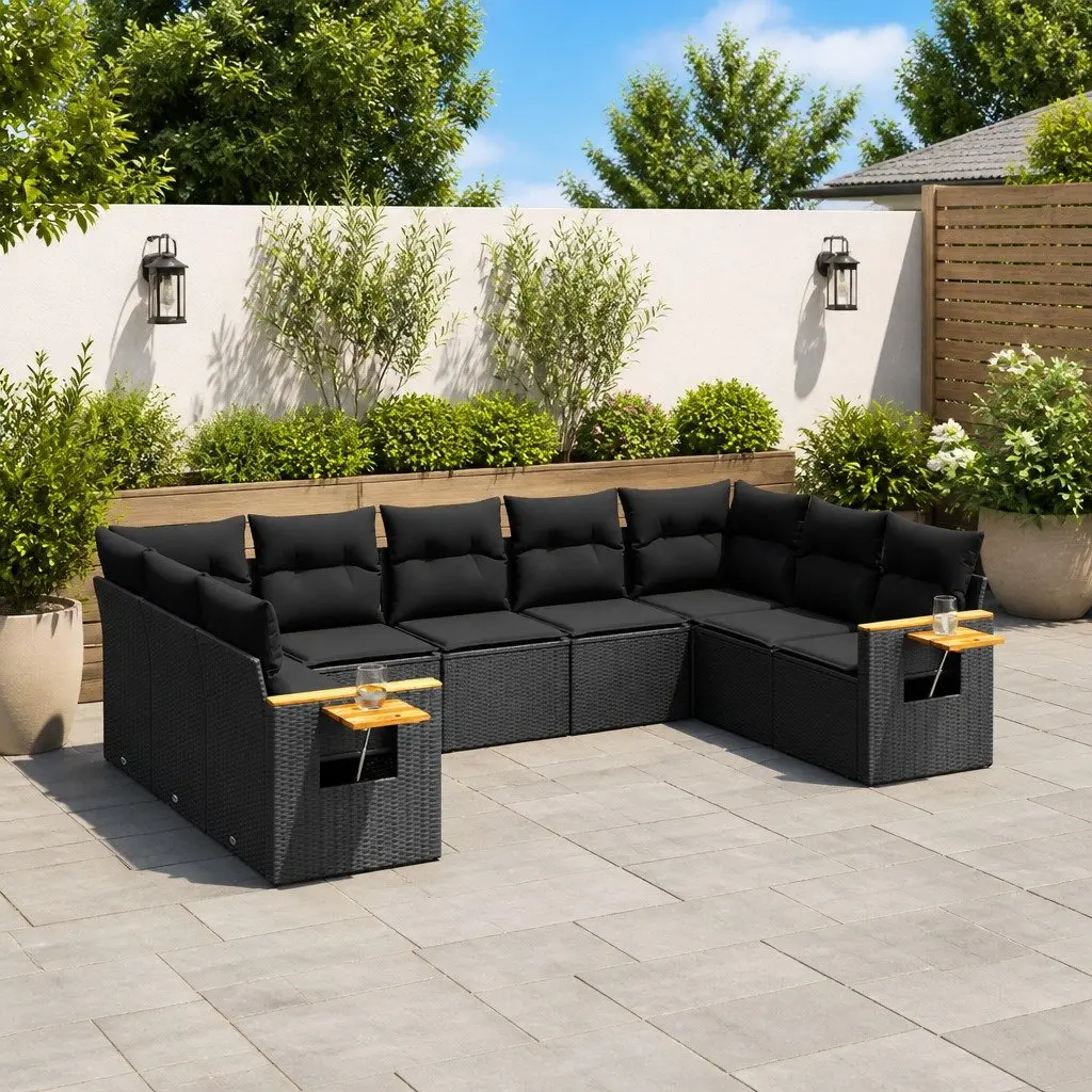 Modular Black Patio Sofa Set 9 Piece PE Rattan Outdoor Furniture Cushion Included