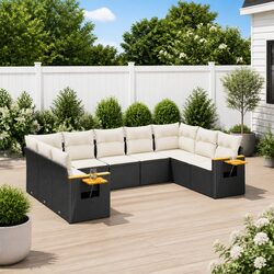 Outdoor Garden Sofa Set 9 Piece Black Poly Rattan Furniture Patio Lounge with