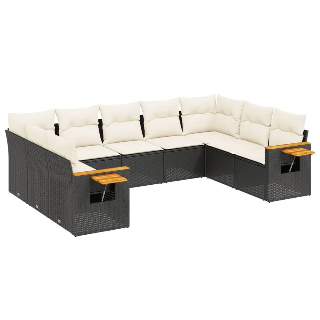Outdoor Garden Sofa Set 9 Piece Black Poly Rattan Furniture Patio Lounge with