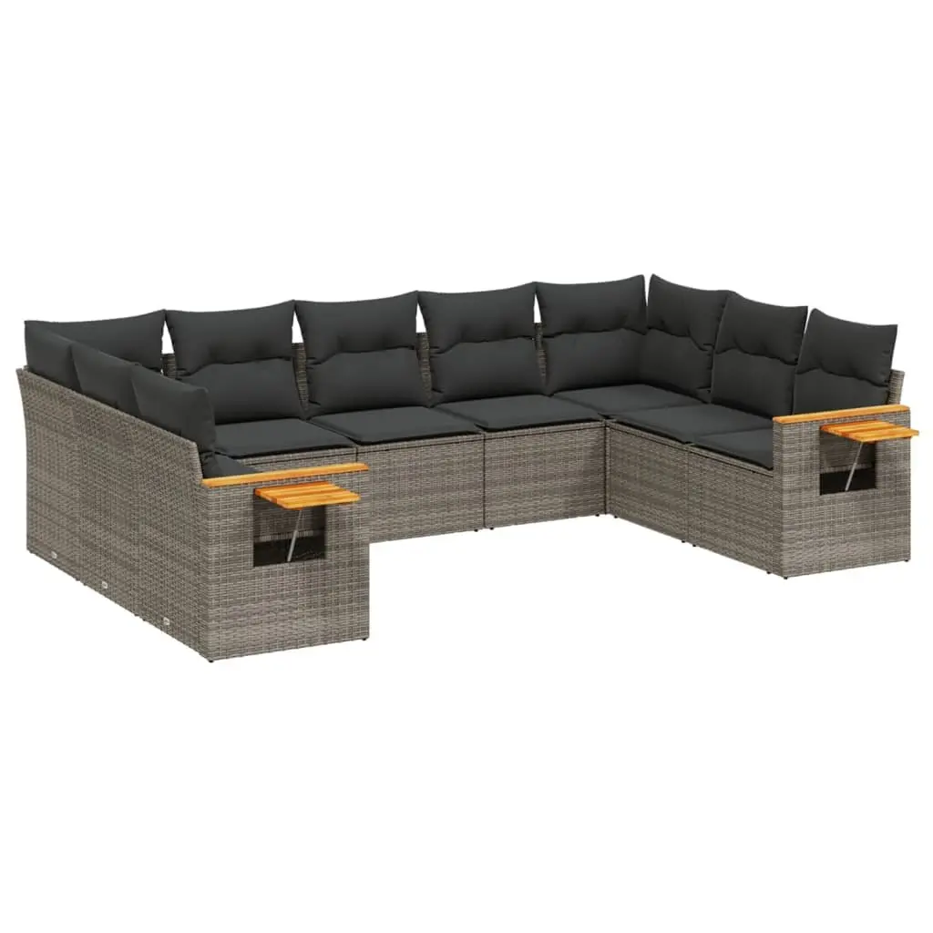 Garden Sofa Set 9 Piece Outdoor Furniture Grey Poly Rattan Modular Patio Lounge