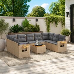 Outdoor Garden Sofa Set 10 Piece Modular Patio Furniture with Cushions Beige