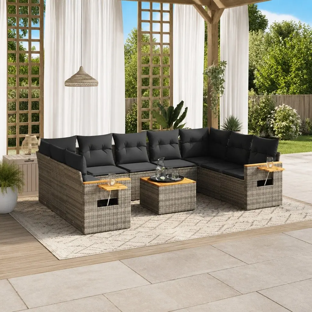 Garden Sofa Set 10 Piece Outdoor Furniture Grey Poly Rattan Modular Patio