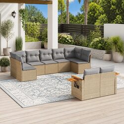 Comfortable 9 Piece Garden Sofa Set with Cushions