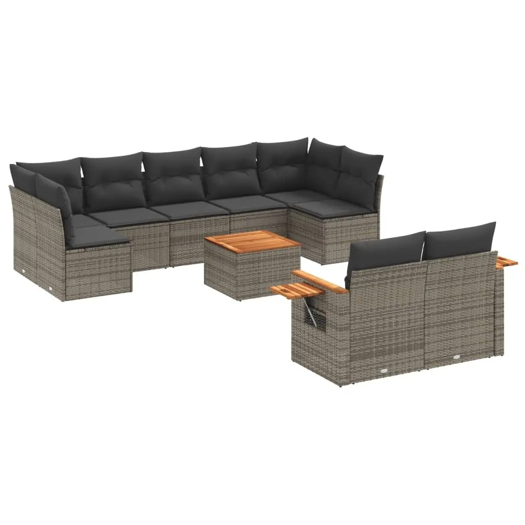 Garden Sofa Set 10 Piece Outdoor Furniture Grey Poly Rattan Modular with Storage