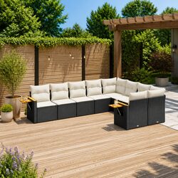 9 Piece Garden Sofa Set Outdoor Patio Furniture Black PE Rattan with Cushions
