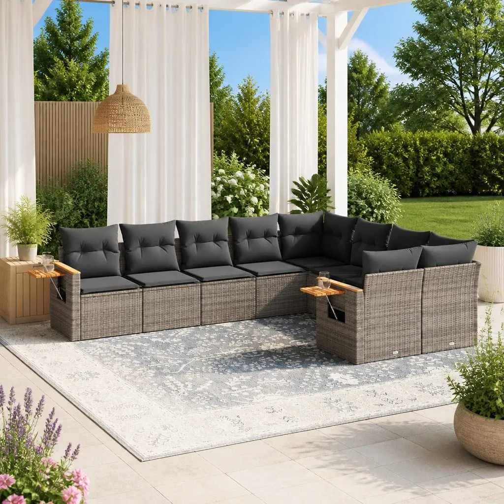 Garden Sofa Set 9 Piece Outdoor Furniture Grey Poly Rattan Modular Patio Seating
