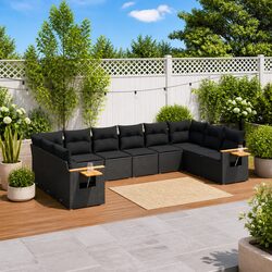 Versatile 10 Piece Black Rattan Sofa Set for Patios