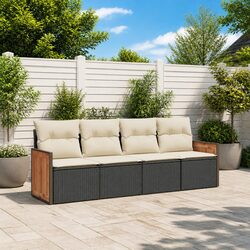 Garden Sofa Set 4 Piece Outdoor Furniture Black Poly Rattan Modular Patio Lounge