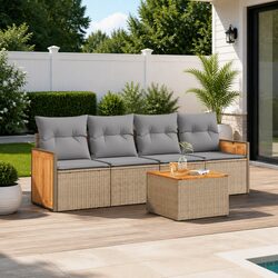 Outdoor Garden Sofa Set 5 Piece Patio Furniture with Storage Cushions Beige