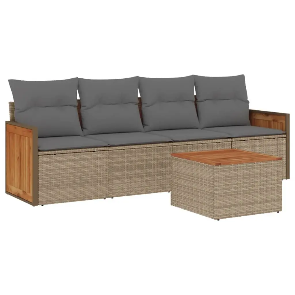 Outdoor Garden Sofa Set 5 Piece Patio Furniture with Storage Cushions Beige