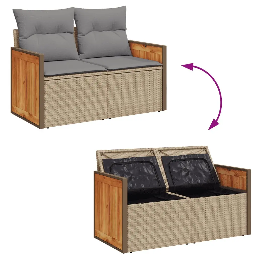 Garden Sofa Set 6 Piece Outdoor Furniture Beige Poly Rattan Patio Seating with