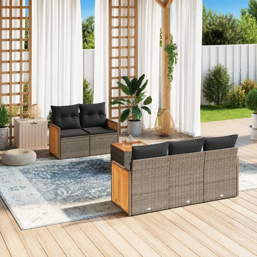 Garden Sofa Set Modular PE Rattan 6 Piece Outdoor Furniture Grey Patio Seating