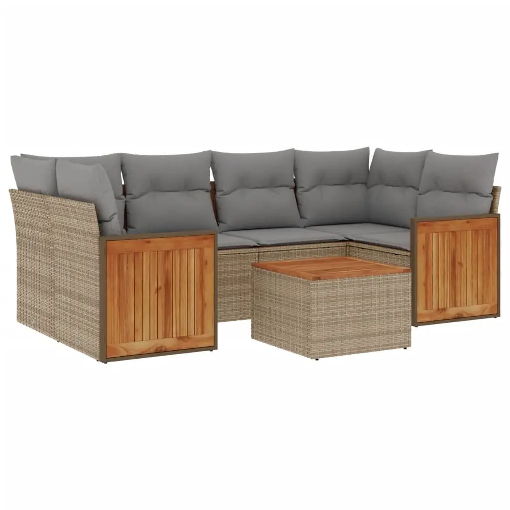 7 Piece Garden Sofa Set PE Rattan Modular Outdoor Furniture Beige with Cushions